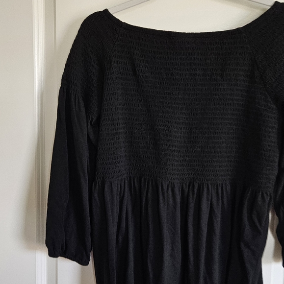J Jill Black Smocked 3/4 Sleeve Flowy Blouse Top Women's Size Medium - Picture 5 of 8